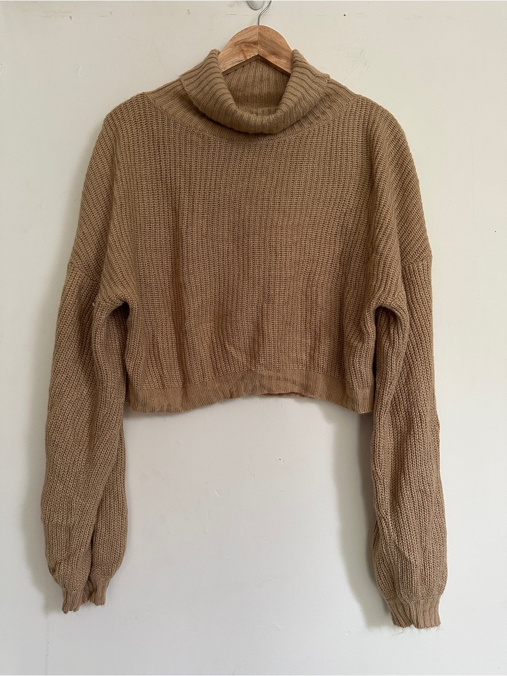 Tan Cropped Turtleneck Sweater